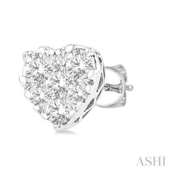 1/2 Ctw Heart Shape Lovebright Round Cut Diamond Stud Earring in 14K White Gold