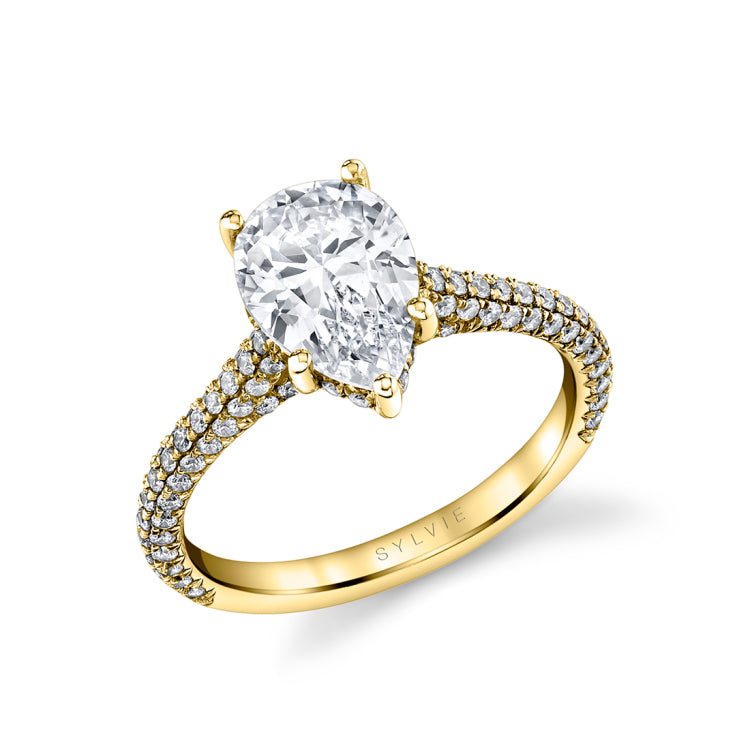 Pear Shape Hidden Halo Pave Engagement Ring - Peighton