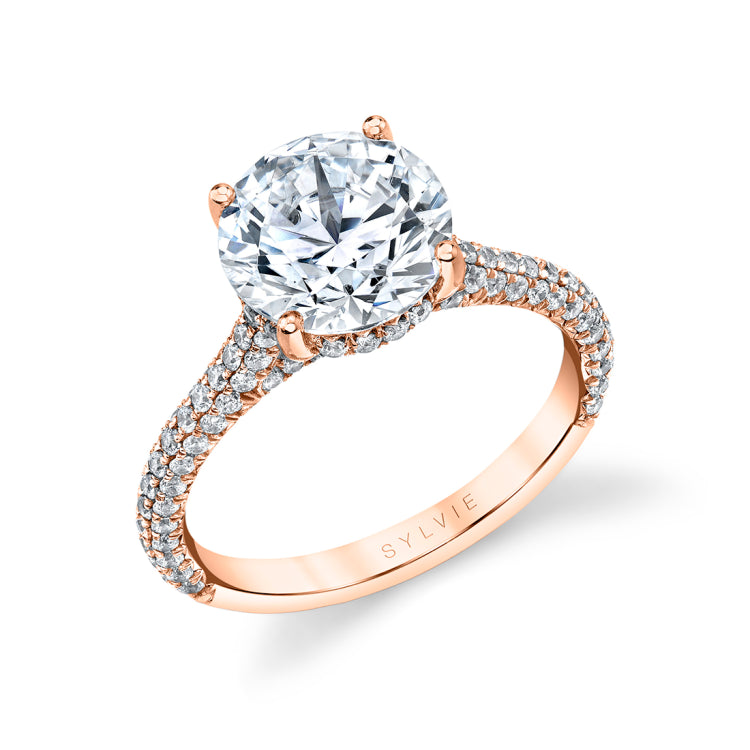Round Cut Hidden Halo Pave Engagement Ring - Peighton