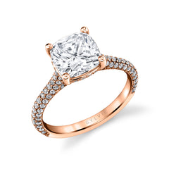 Cushion Cut Hidden Halo Pave Engagement Ring - Peighton