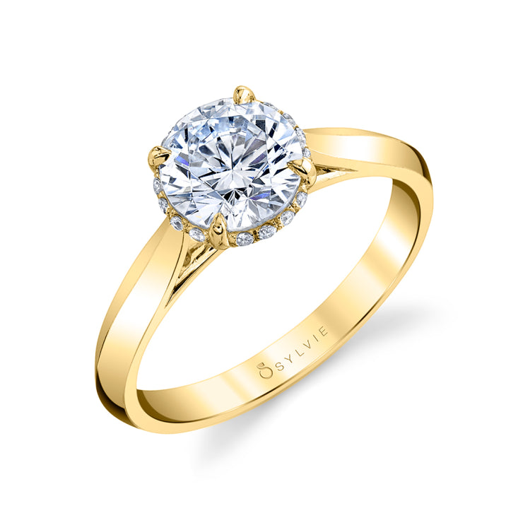 Round Cut Hidden Halo Solitaire Engagement Ring - Fae