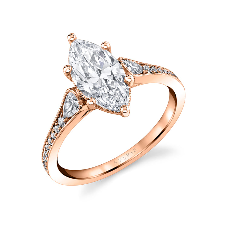 Marquise Cut Unique Engagement Ring - Esmeralda
