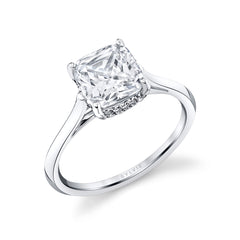 Cushion Cut Solitaire Hidden Halo Engagement Ring - Carter