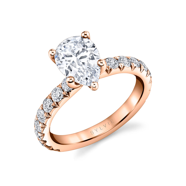 Pear Shaped Classic Wide Band Engagement Ring - Marlise
