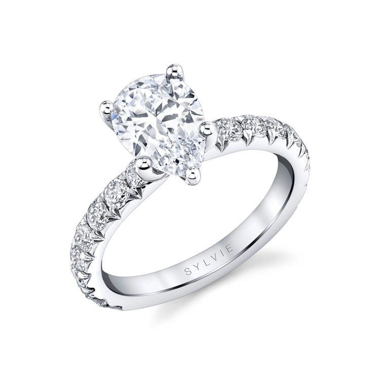 Pear Shaped Classic Wide Band Engagement Ring - Marlise
