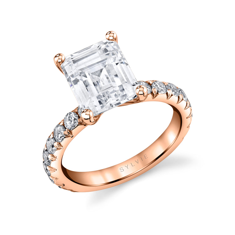 Emerald Cut Classic Wide Band Engagement Ring - Marlise