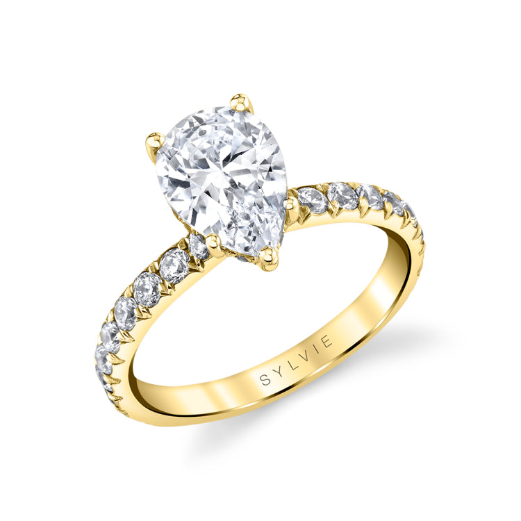 Pear Shaped Classic Wide Band Engagement Ring - Malencia