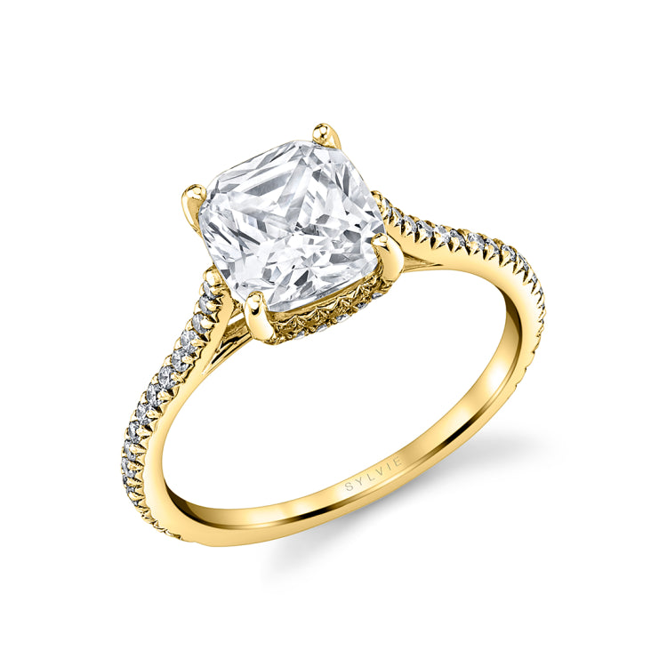 Cushion Cut Classic Hidden Halo Engagement Ring - Steffi