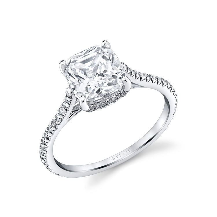 Cushion Cut Classic Hidden Halo Engagement Ring - Steffi