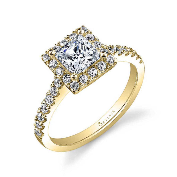 Princess Cut Classic Two Tone Halo Engagement Ring - Chantelle