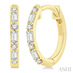 1/4 Ctw Petite Baguette and Round Cut Diamond Fashion Huggies in 10K Yellow Gold