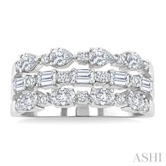 1 1/2 Ctw Triple Row Multi-Cut Diamond Fashion Band in 14K White Gold