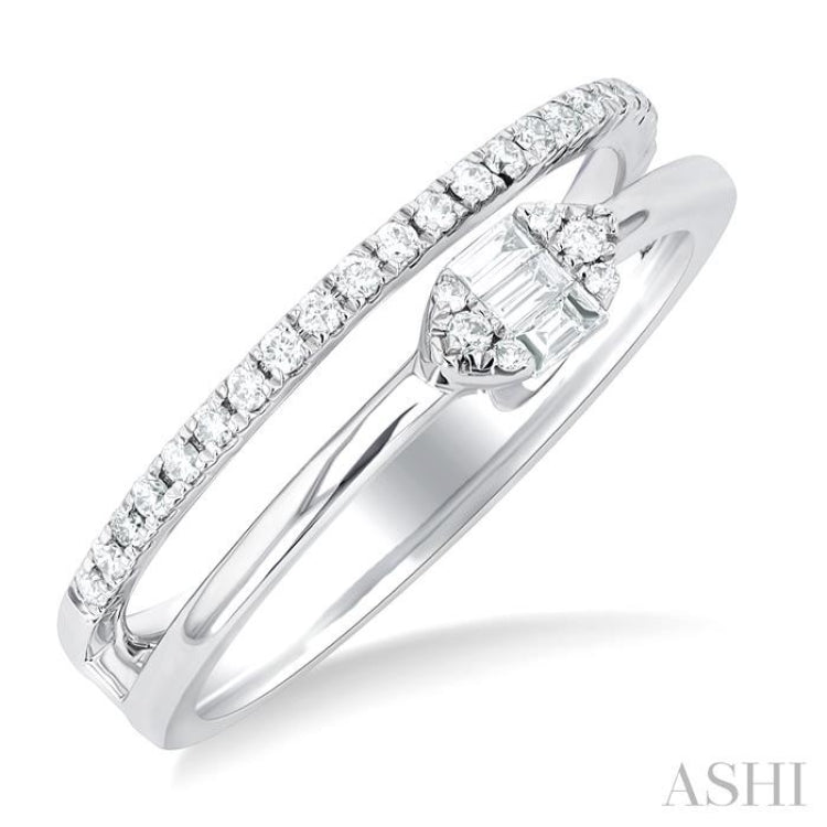 1/4 Ctw Marquise shape Twin Band Baguette and Round Cut Diamond Fusion Fashion Ring in 10K White Gold