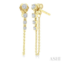 1/3 Ctw Journey Round Cut Diamond Fashion Long Chain Earring in 14K Yellow Gold