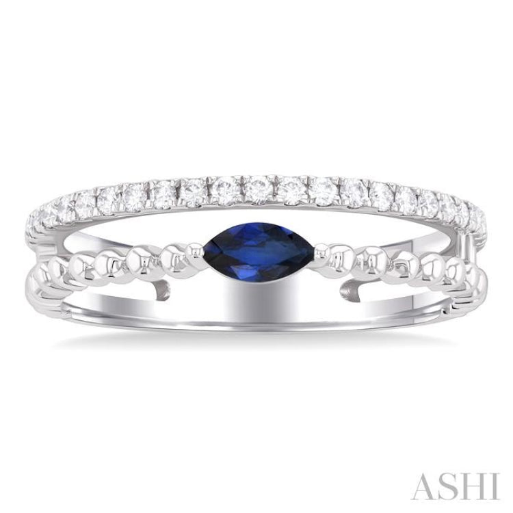 5x2.5 MM Marquise Shape Sapphire and 1/5 Ctw Single Cut Diamond Precious Split Twin Ring in 10K White Gold