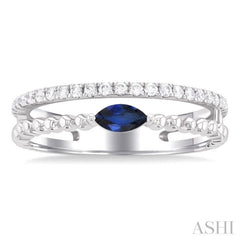 5x2.5 MM Marquise Shape Sapphire and 1/5 Ctw Single Cut Diamond Precious Split Twin Ring in 10K White Gold