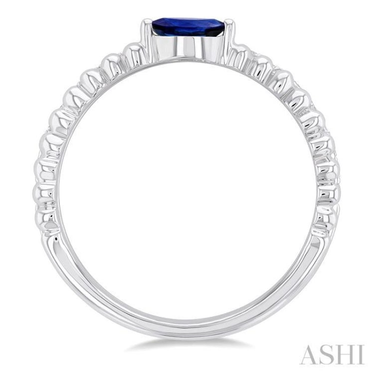 5x2.5 MM Marquise Shape Sapphire and 1/5 Ctw Single Cut Diamond Precious Split Twin Ring in 10K White Gold
