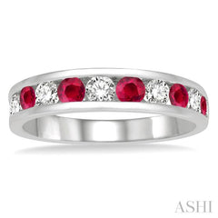 2.9 MM Ruby and 1/2 Ctw Round Cut Diamond Precious Wedding Band in 14K White Gold