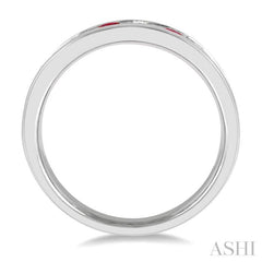 2.9 MM Ruby and 1/2 Ctw Round Cut Diamond Precious Wedding Band in 14K White Gold