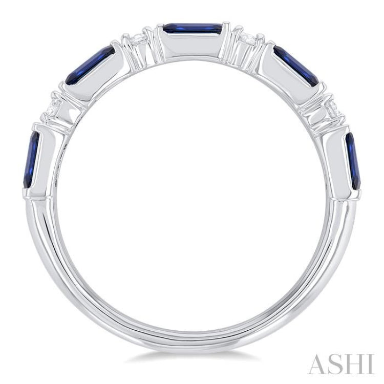 4X2 MM Baguette Cut Sapphire and 1/5 Ctw Art Deco Round Cut Diamond Precious Band in 14K White Gold