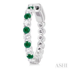 2.4 MM Round Shape Emerald and 5/8 Ctw Round Cut Diamond Precious Hoop Earring in 14K White Gold
