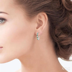 2.4 MM Round Shape Emerald and 5/8 Ctw Round Cut Diamond Precious Hoop Earrings in 14K White Gold