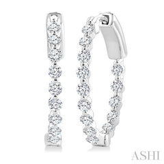 1 Ctw Inside-Out Single Prong Set Round Cut Diamond Hoop Earrings in 14K White Gold
