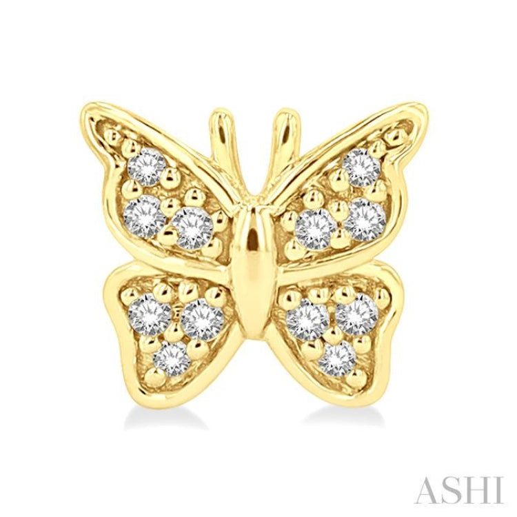 1/10 Ctw Petite Butterfly Round Cut Diamond Fashion Stud Earring in 10K Yellow Gold