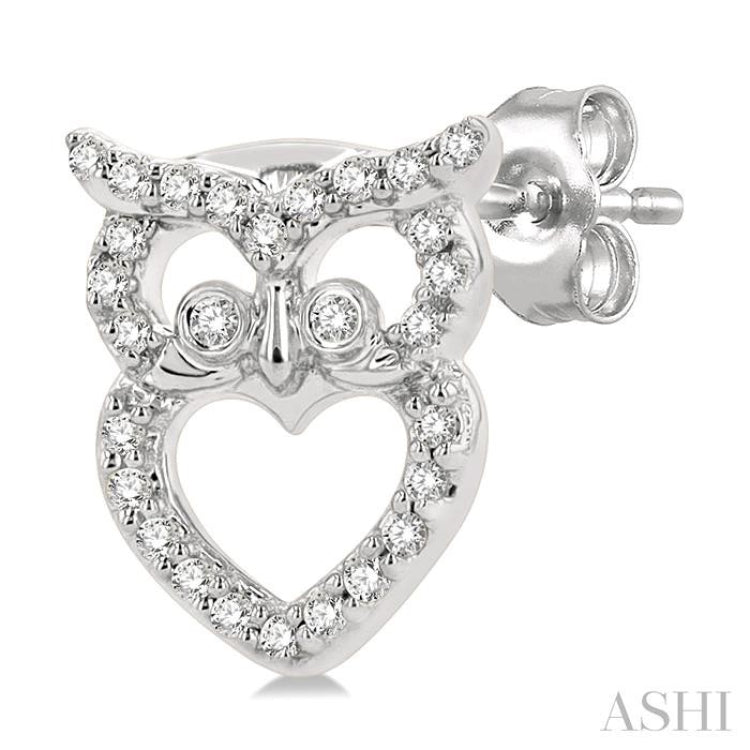 1/6 Ctw Petite Owl Round Cut Diamond Fashion Stud Earring in 10K White Gold