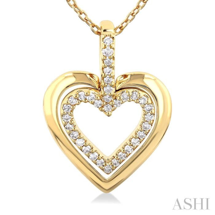 1/10 Ctw Petite Twin Heart Round Cut Diamond Fashion Pendant With Chain in 10K Yellow Gold