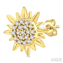 1/8 Ctw Petite Sun Round Cut Diamond Fashion Stud Earring in 10K Yellow Gold
