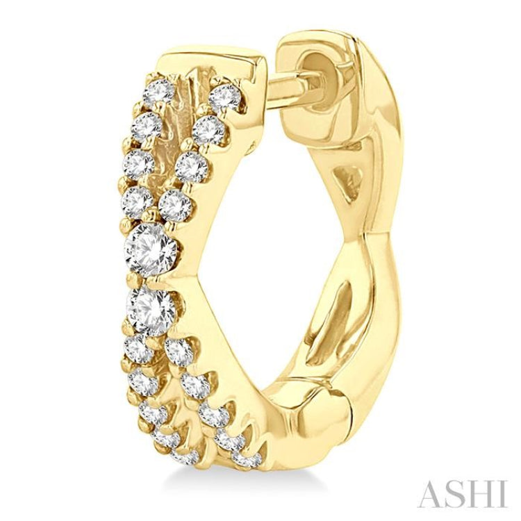 1/5 Ctw Petite Slim Criss Cross Round Cut Diamond Fashion Huggies in 10K Yellow Gold