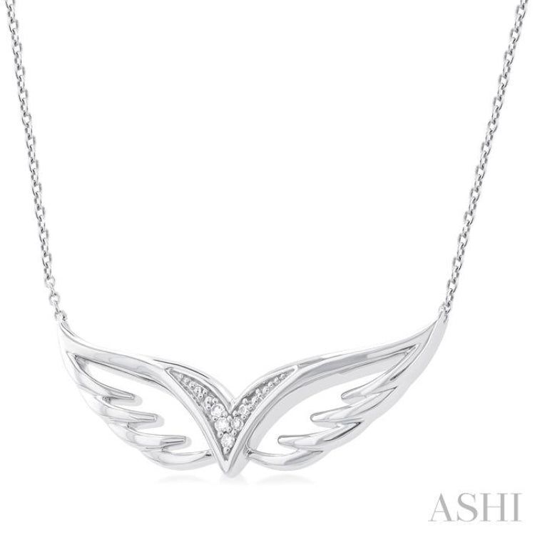 1/50 Ctw Angel Wing Round Cut Diamond Fashion Pendant With Chain in Sterling Silver
