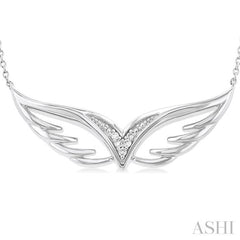 1/50 Ctw Angel Wing Round Cut Diamond Fashion Pendant With Chain in Sterling Silver