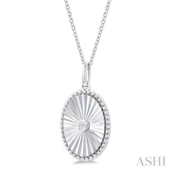 1/20 Ctw Oval fluted medallion Round Cut Diamond Pendant With Chain in Sterling Silver