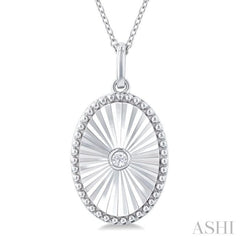 1/20 Ctw Oval fluted medallion Round Cut Diamond Pendant With Chain in Sterling Silver