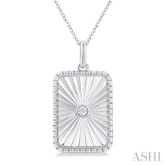 1/20 Ctw Rectangle fluted medallion Round Cut Diamond Pendant With Chain in Sterling Silver