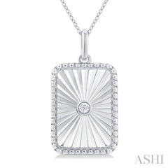 1/20 Ctw Rectangle fluted medallion Round Cut Diamond Pendant With Chain in Sterling Silver