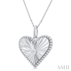 1/20 Ctw Heart fluted medallion Round Cut Diamond Pendant With Chain in Sterling Silver