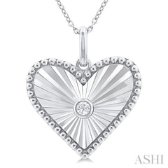 1/20 Ctw Heart fluted medallion Round Cut Diamond Pendant With Chain in Sterling Silver