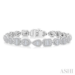 3 1/5 Ctw Mixed Shape Halo Fusion Baguette and Round Cut Diamond Bracelet in 14K White Gold
