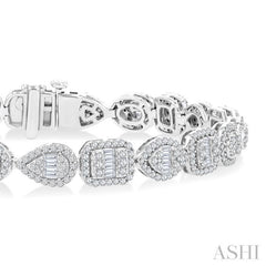 3 1/5 Ctw Mixed Shape Halo Fusion Baguette and Round Cut Diamond Bracelet in 14K White Gold