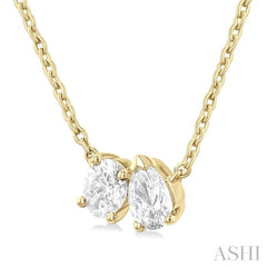 1/3 Ctw Toi Et Moi Oval and Pear Cut Diamond Pendant With Chain in 14K Yellow Gold