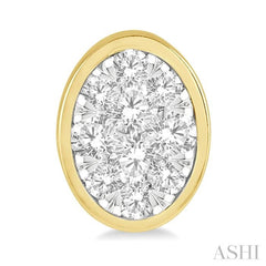 1/2 Ctw Oval Shape Lovebright Round Cut Diamond Bezel Stud Earring in 14K Yellow and White Gold