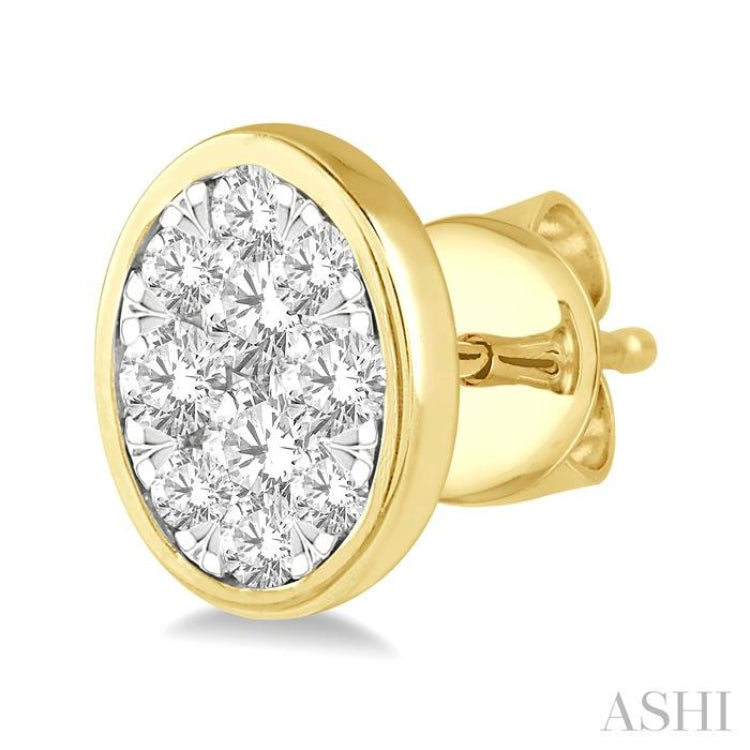 1/2 Ctw Oval Shape Lovebright Round Cut Diamond Bezel Stud Earring in 14K Yellow and White Gold