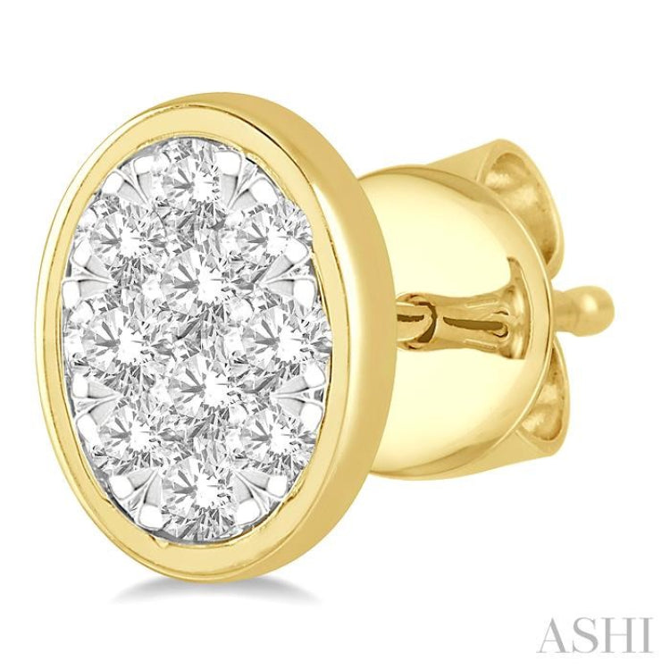 1/3 Ctw Oval Shape Lovebright Round Cut Diamond Bezel Stud Earring in 14K Yellow and White Gold
