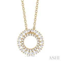1/4 Ctw Circle Round Cut Diamond Fashion Pendant With Chain in 10K Yellow Gold