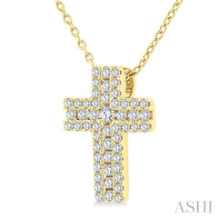 1/4 Ctw Cross Round Cut Diamond Fashion Pendant With Chain in 14K Yellow Gold