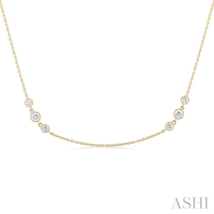 1 Ctw Three Stone Bezel Set Round Cut Diamond Station Necklace in 14K Yellow Gold