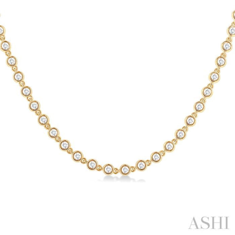 1 1/4 Ctw Bezel Set Round Cut Diamond Tennis Necklace in 14K Yellow Gold